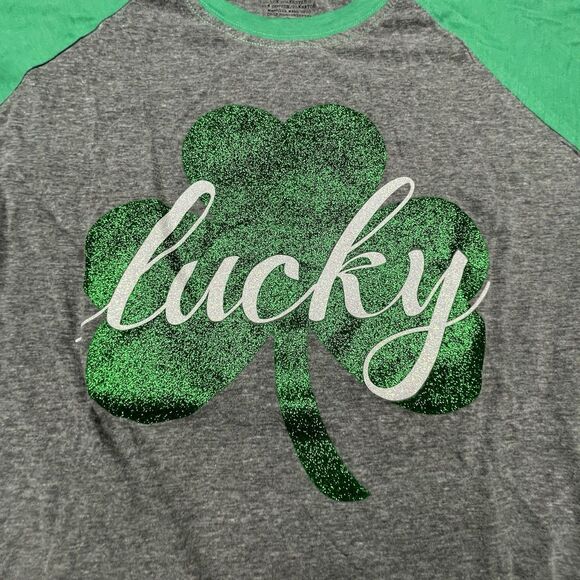 SoRock St. Patrick's Shirt Green Glitter Lucky Shamrock 3/4 Sleeve Women's Sz. M - Picture 2 of 8